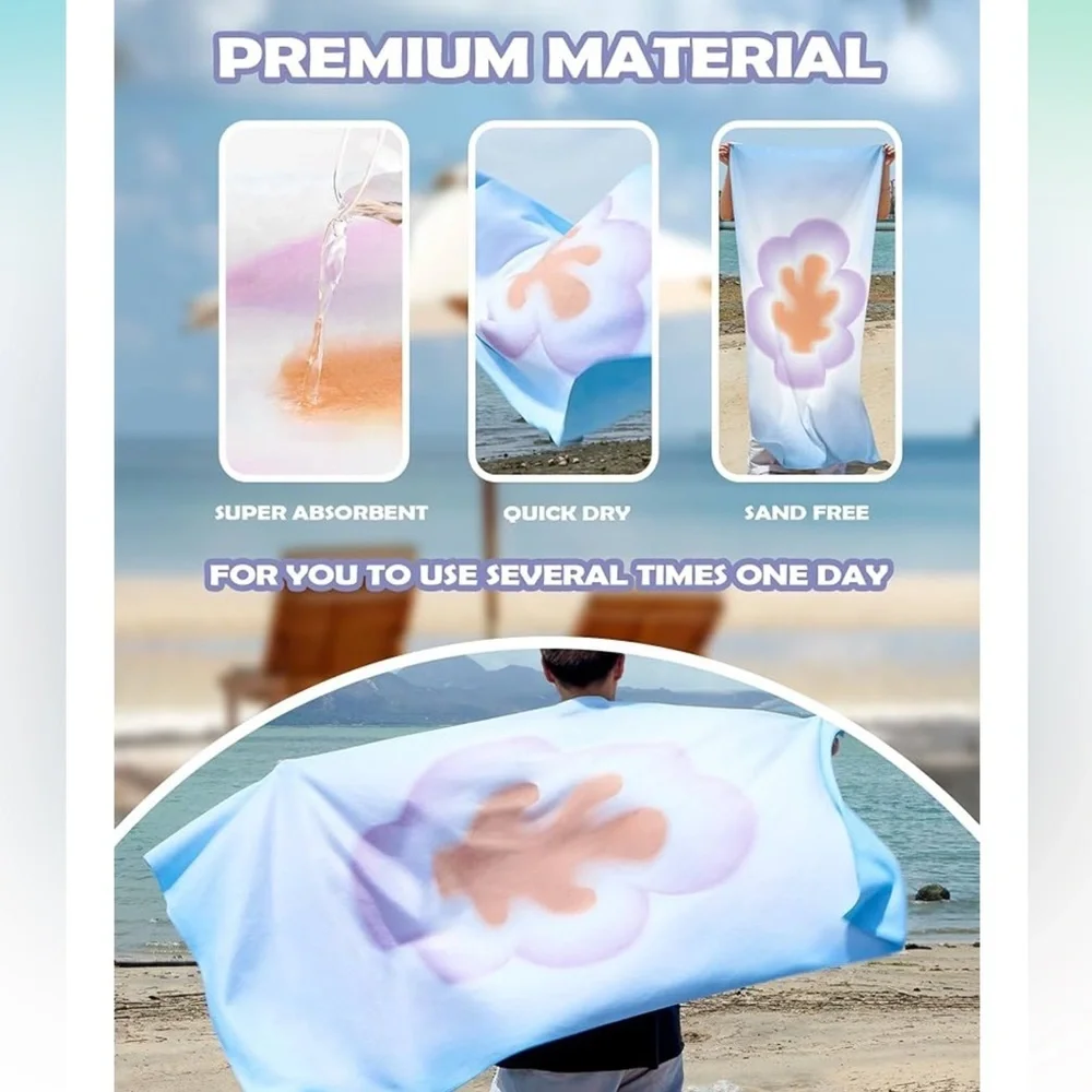 WDS WONDROUS Microfiber Beach Towels Compact Travel 2 Pack Big & Small Blue